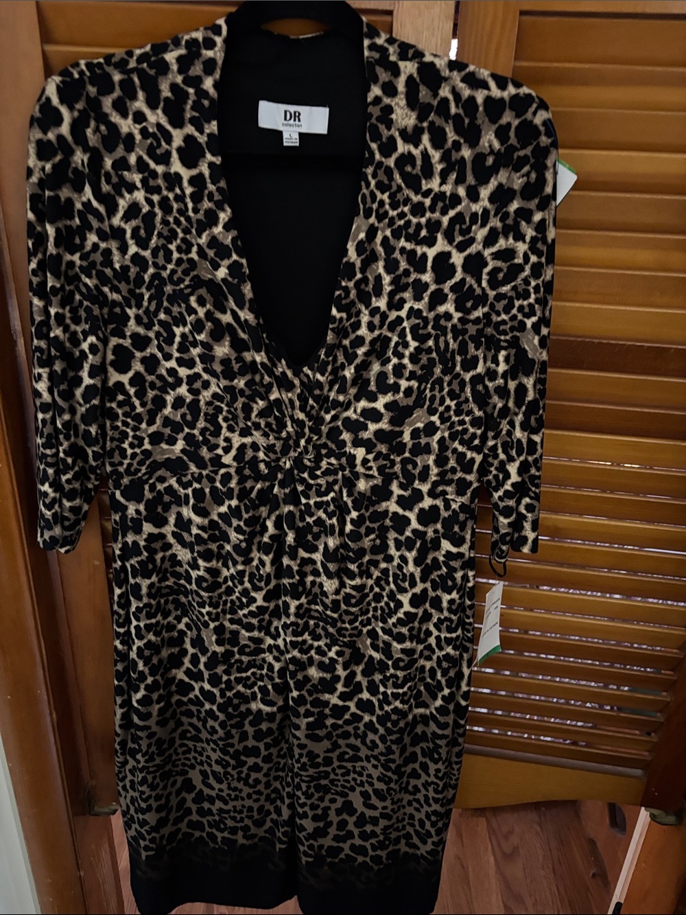 DR Leopard-Print V-Neck Midi Dress in Beige and Black